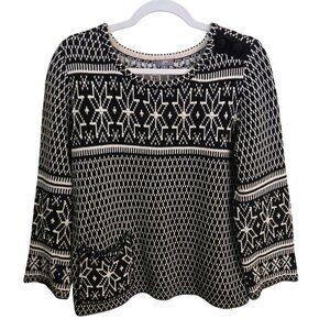 J. Jill Vintage Black Cream Embroidered Nordic Pocket Sweater Size S